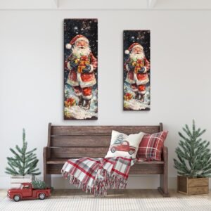 Christmas Santa Wall Canvas | Christmas Wall Decor for Mantel & Entryway | Holiday Home Decoration | 2 Size Options | 16”x48”, 20”x60”