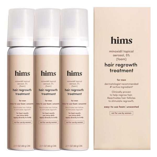 hims Extra Strength Hair Regrowth Treatment for Men with 5% Topical Minoxidil Foam for Hair Loss and Thinning Hair, Unscented No Drip Formula, 3 Month Supply, 3 Pack